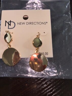 new directions Shiny Gold Double Disc Drop Earrings